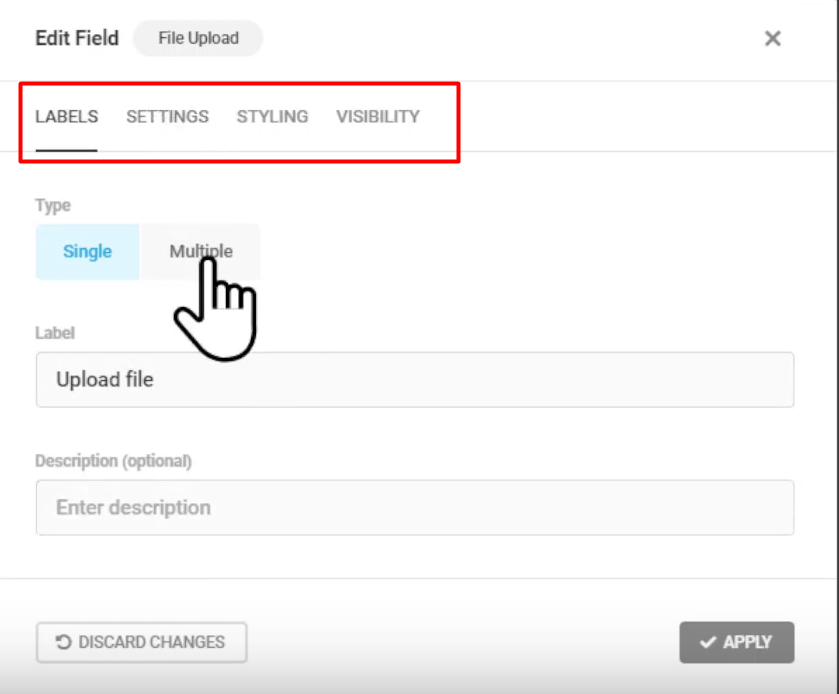 file upload field settings in forminator forms