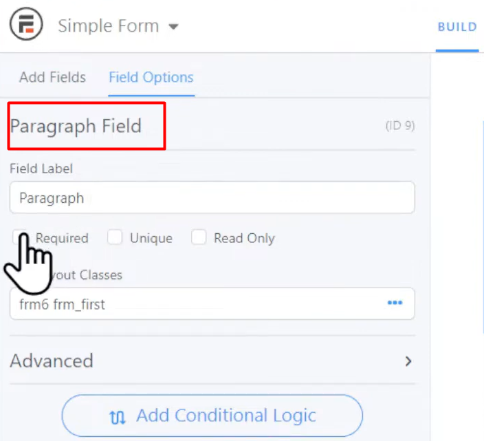 Paragraph field options