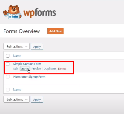 Access form entries WP forms