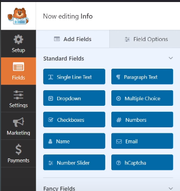 Add form fields in wp forms