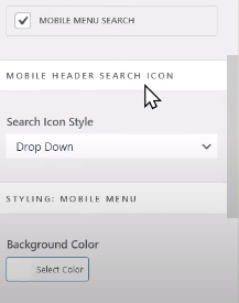 Mobile header search icon option