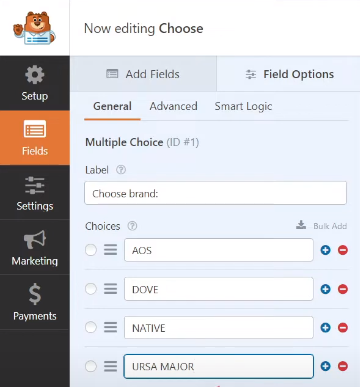 Configuring field options