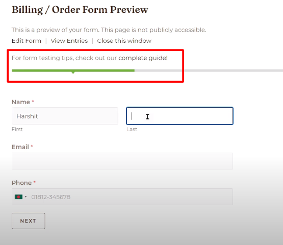 Preview form in wordpress