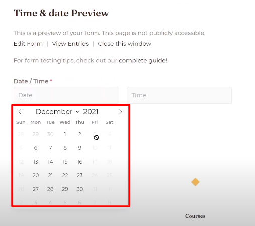 Time & date preview in wordpress