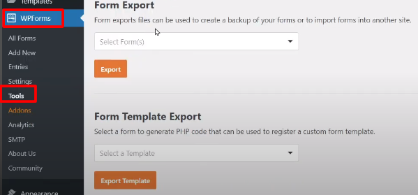 Export form in wp forms